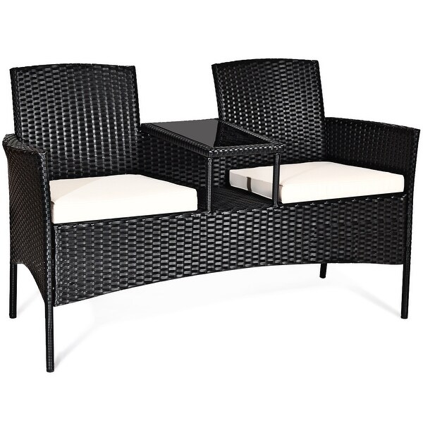 Costway Patio Rattan Conversation Set Seat Sofa Cushioned Loveseat Glass Table Costway Patio Rattan Conversation Set Seat Sofa Cushioned Loveseat Glass Table