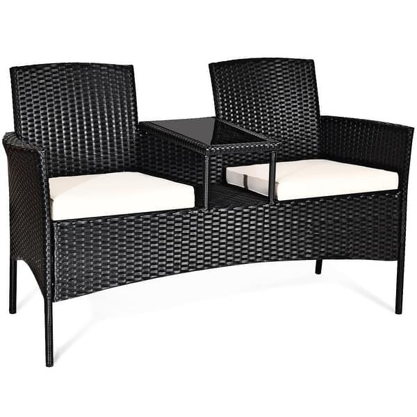 Shop Costway Patio Rattan Conversation Set Seat Sofa Cushioned Loveseat On Sale Overstock 31058609