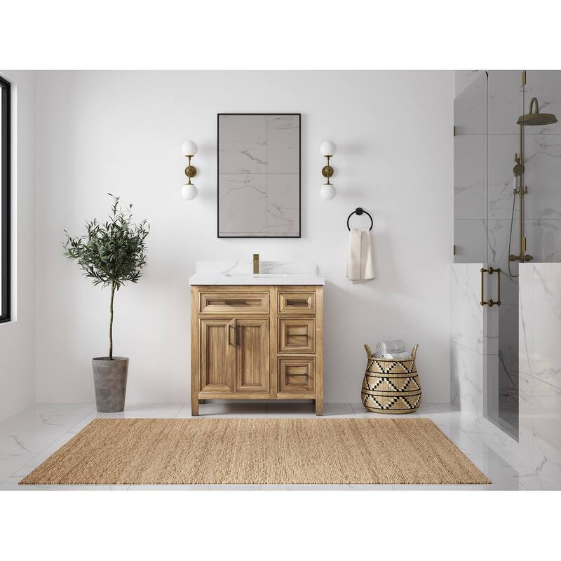 Willow Collections 36 in. W x 22 in. D Santa Monica Teak Bathroom Vanity Center with Countertop