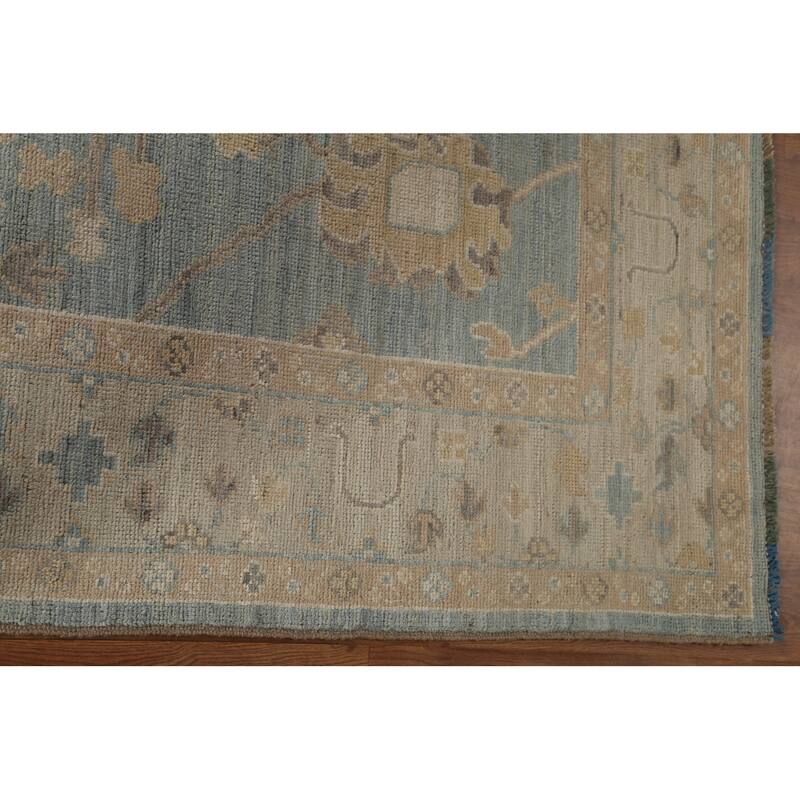 Vegetable Dye Blue Oushak Turkish Area Rug Hand-knotted Wool Carpet - 5'3" x 7'0"