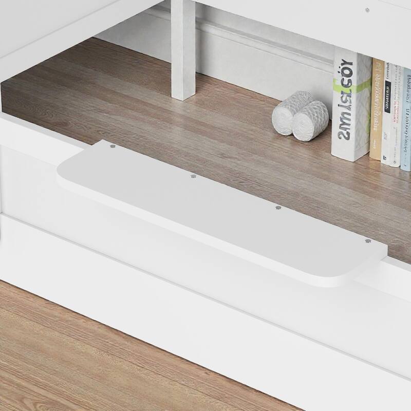 Kids House Floor Bed with Guardrails and Roof, Built-in Tray and Signboard, Montessori Floor Bed for Toddlers