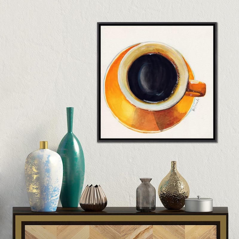 iCanvas "Yellow Coffee Cup" by Jennifer Redstreake Framed