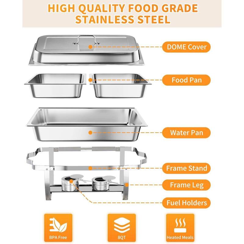 8QT Chafing Dish Buffet, Warmers Food Servers Sets