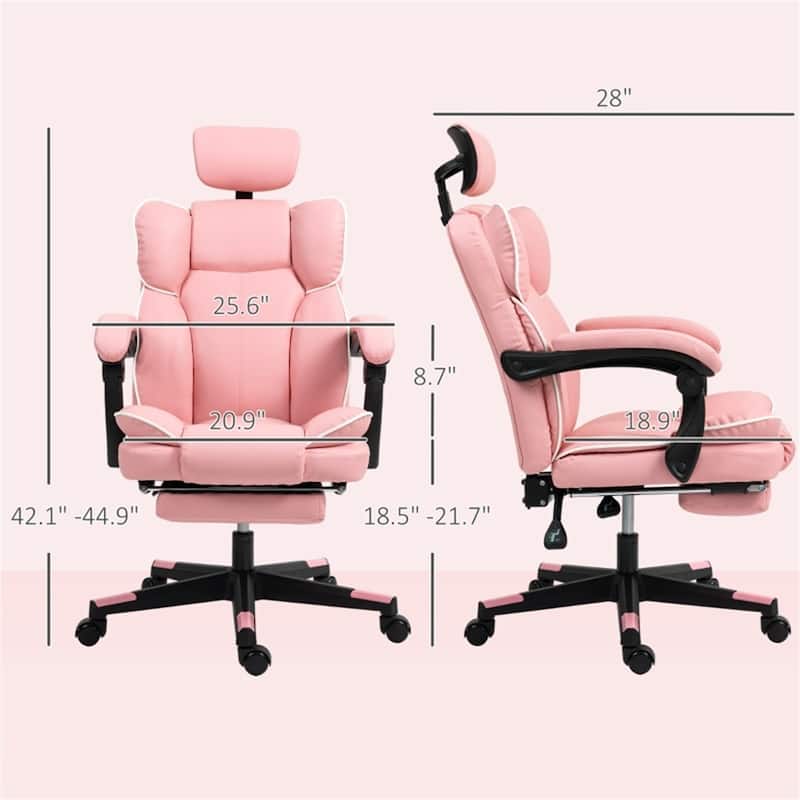 High Back PU Leather Upholstery Office Chair with Adjustable Recline Backrest and Swivel Seat - 25.6" W x 28" D x 42.1" -44.9" H