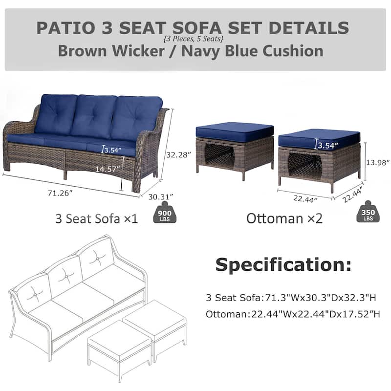High Back Deep Seating Wicker Curved Outdoor Patio Sofa with Cushions
