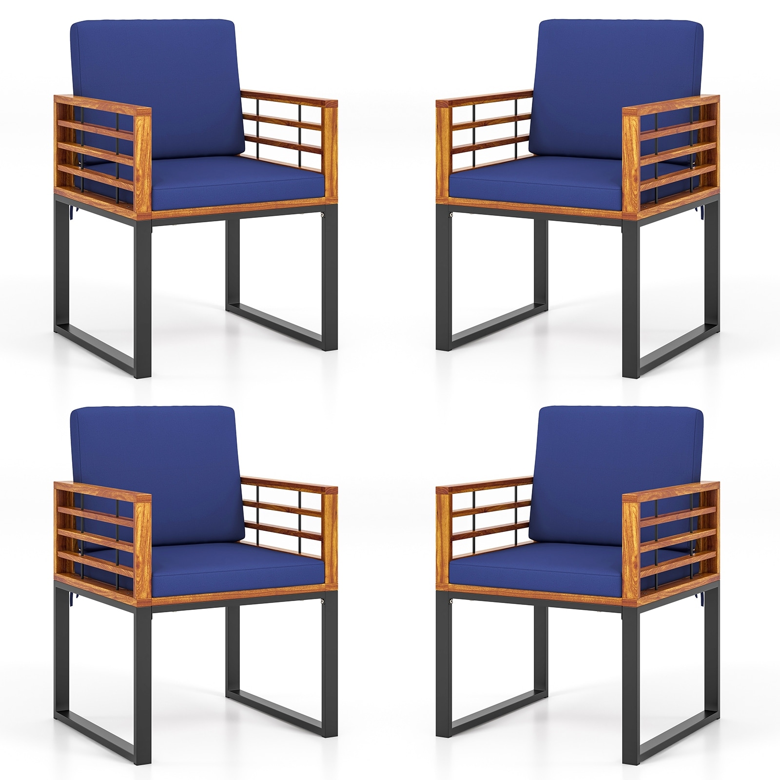Gymax 4PCS Acacia Wood Dining Chairs Armchairs w/ Soft Cushions &