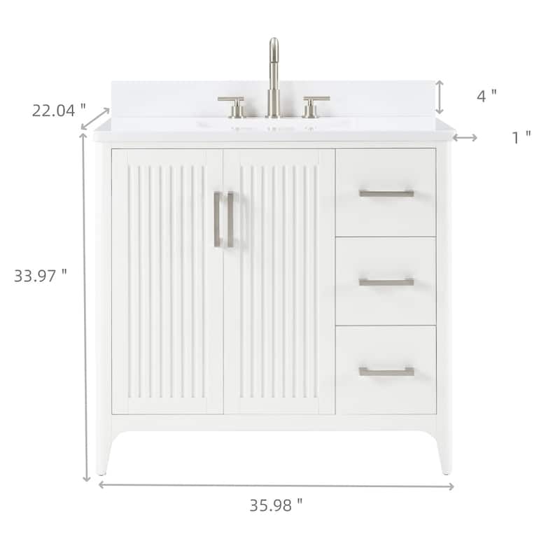 36" Solid Wood Bathroom Vanity with USB Charging Storage