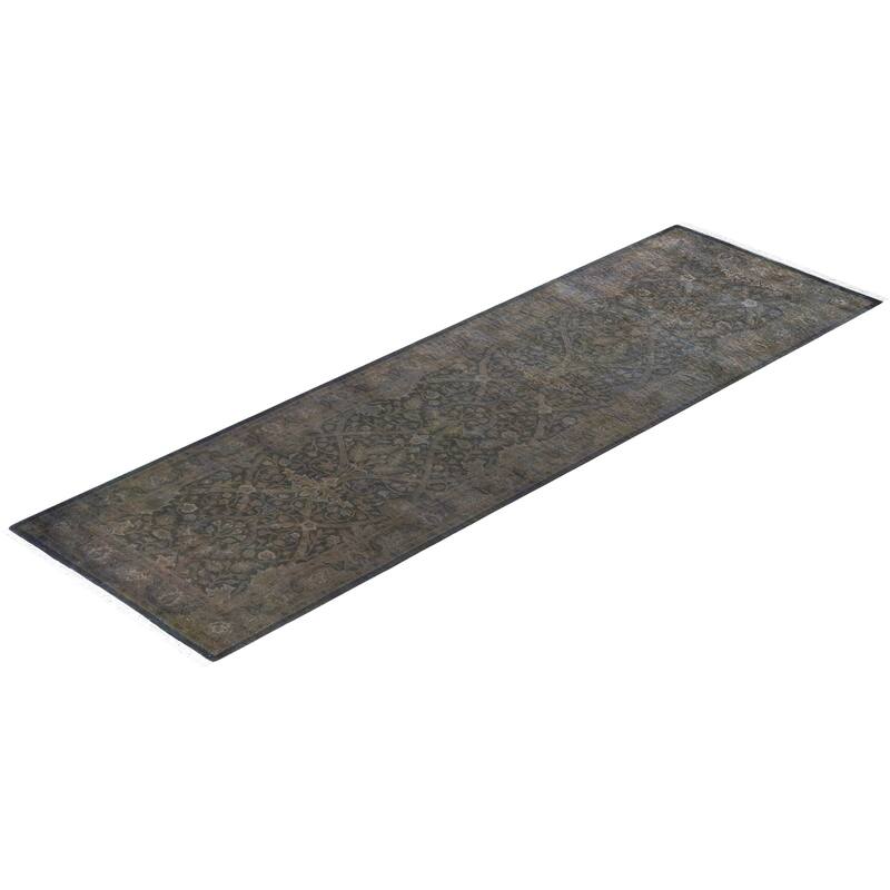 Overton Hand Knotted Wool Vintage Inspired Modern Contemporary Overdyed Gray Runner Rug - 2' 7" x 8' 8"