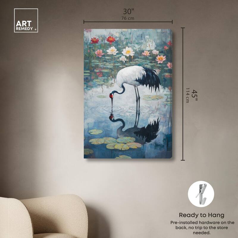 Crane in Lilies Canvas by Art Remedy, Gallery Wrapped