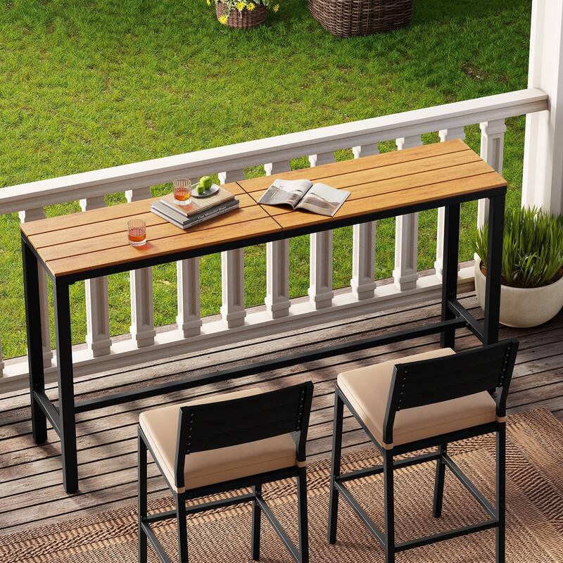 Crestlive Products Patio Outdoor Bar Table Rectangle Pub Table - Brown - 63 inches long