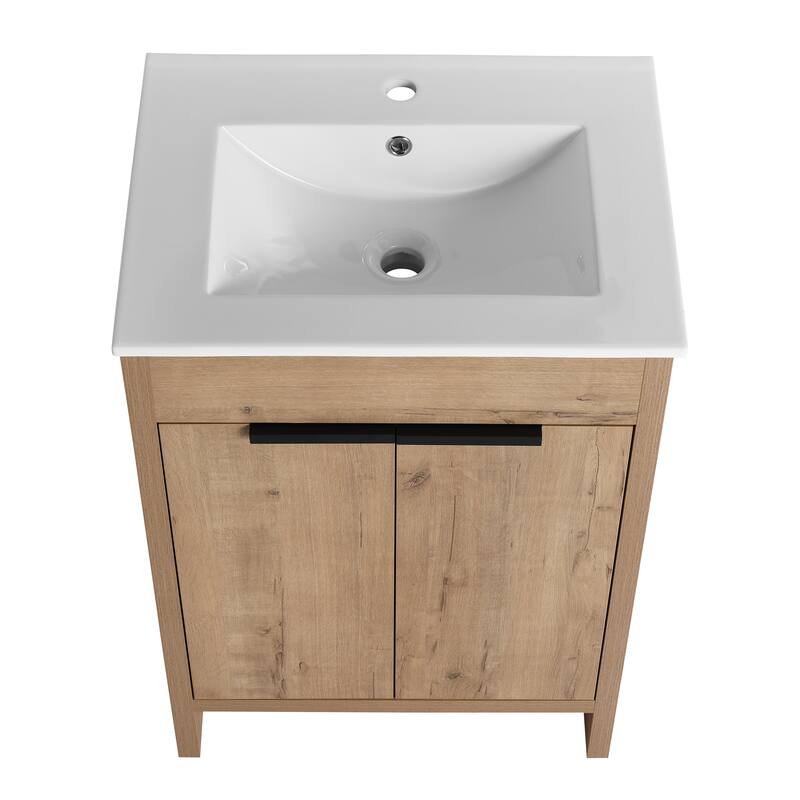 GDFStudio - Lennox Modern Freestanding Bathroom Vanity with White Ceramic Sink and Soft-Close Doors