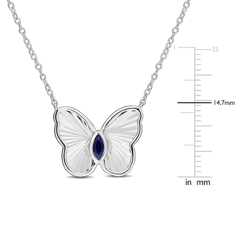 Miadora 1/6ct Marquise-Cut Created Blue Sapphire Butterfly Necklace in Sterling Silver-17in