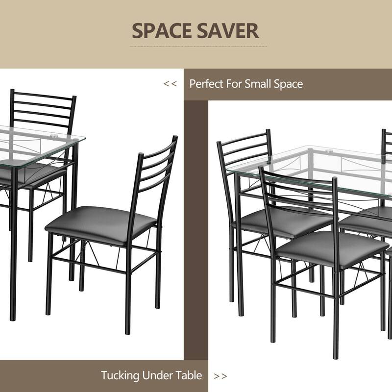 Gymax 5 Piece Dining Set Glass Top Table & 4 Upholstered Chairs - See Details