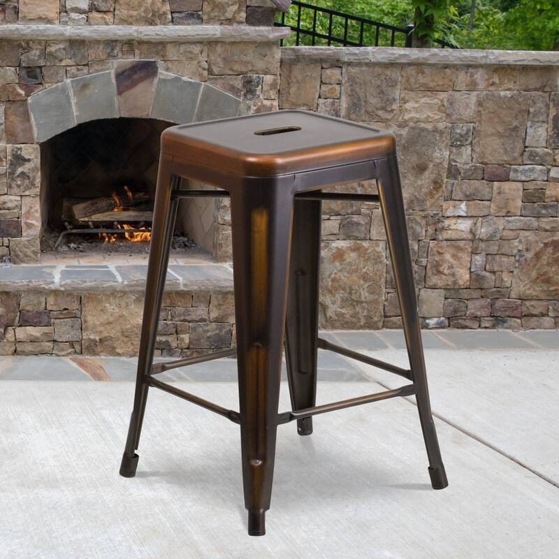 4 Pack 24" High Backless Distressed Metal Indoor-Outdoor Counter Height Stool