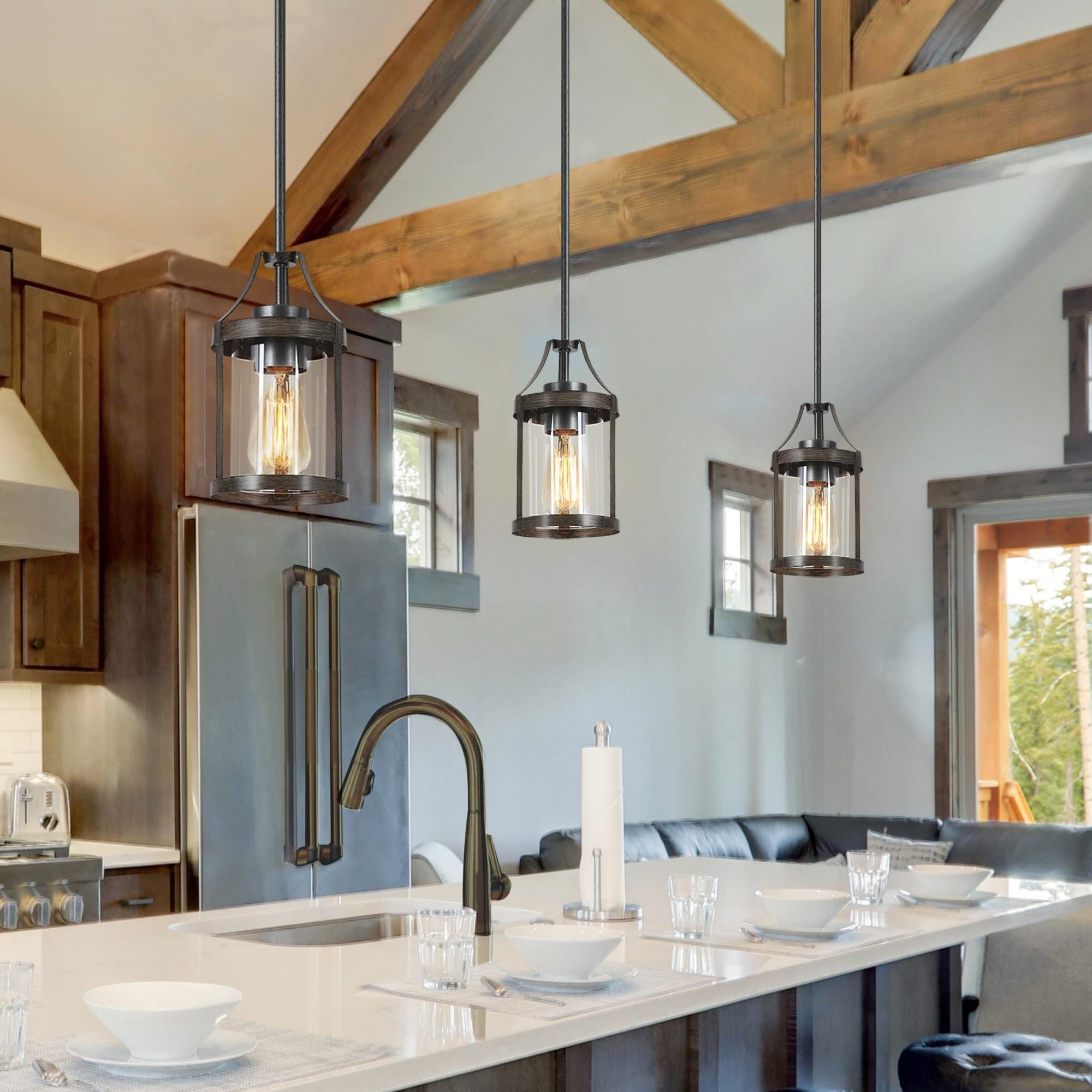 Farmhouse pendant light over sink outlet