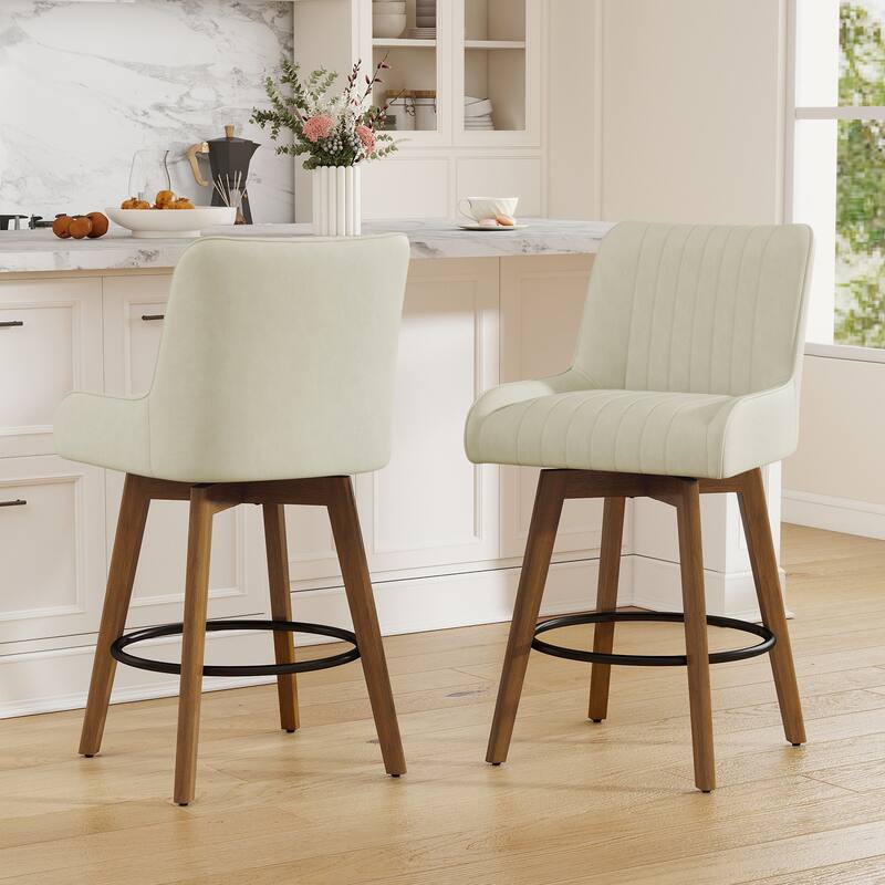 26" Upholstered Counter Height Swivel Bar Stool with Solid Wood Legs - 38.8"H x 20.5"W x 21.7"D