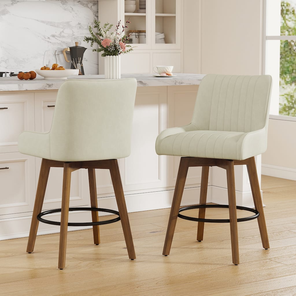 26" Upholstered Counter Height Swivel Bar Stool with Solid Wood Legs - 38.8"H x 20.5"W x 21.7"D