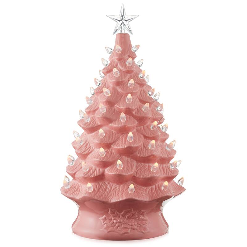 24in Hand Painted Ceramic Christmas Tree PreLit Tree with Star - Pink