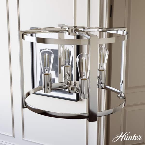 slide 2 of 19, Hunter Astwood 18" 4-Light Chandelier, Caged, Kitchen Island, Dining Room, Entry - Transitional, Art-Deco, Contemporary Polished Nickel