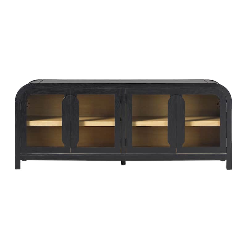 Walker Edison Modern Curved Easy Assembly TV Stand with Glass Paneled Doors