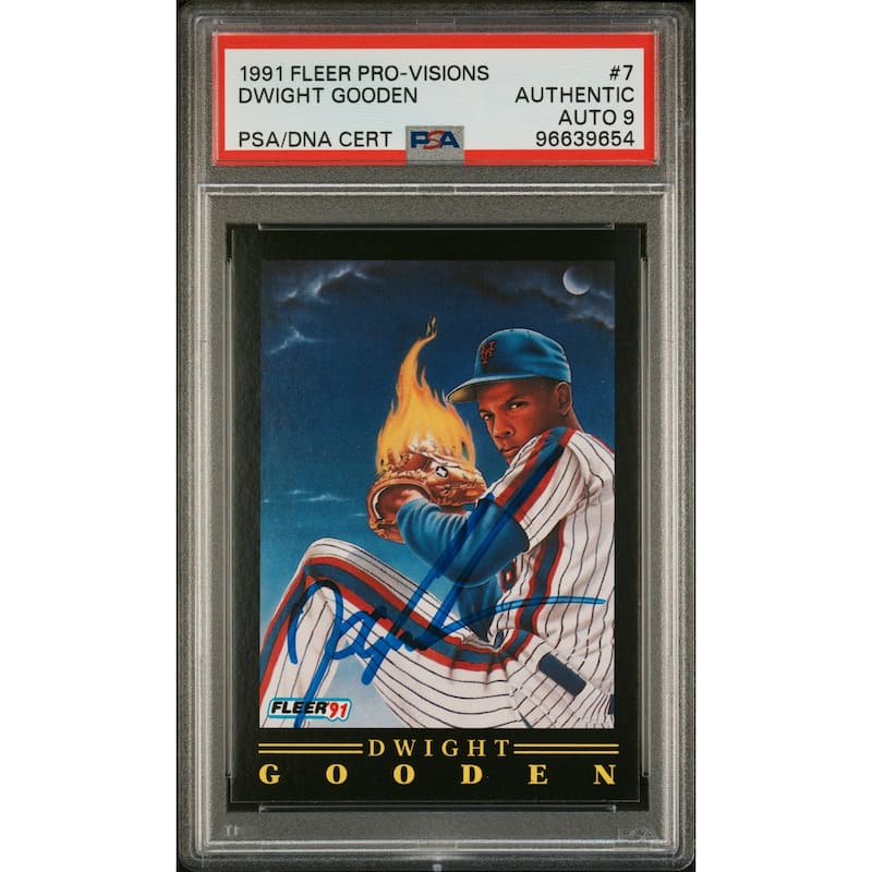 Dwight Gooden 1991 Fleer Pro-Visions Signed Baseball Card #7 Auto Graded PSA 9 - 8'6" x 11'6"