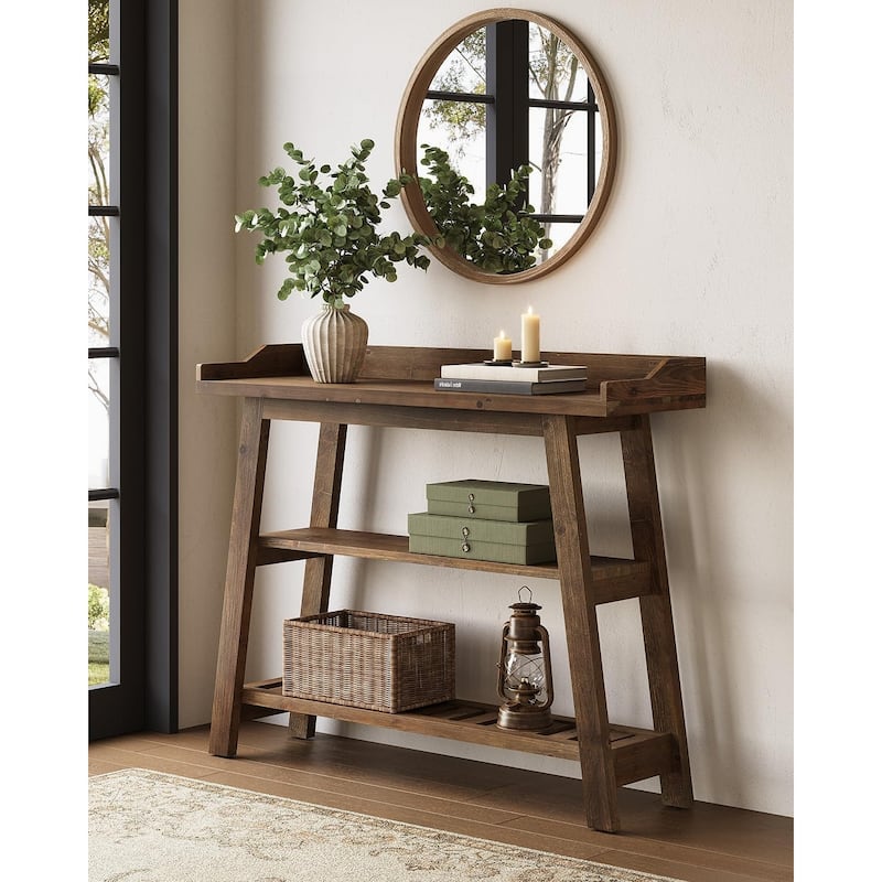 45 Inch Solid Wood Console Entryway Table, 3-Tier Narrow Sofa Tables with Storage - 45.28" L x 13.78" W x 36.22" H - Dark Brown