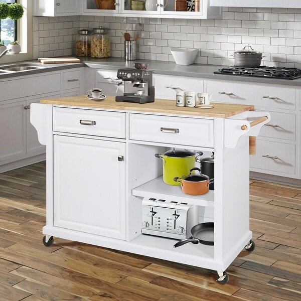 Kitchen Island Lockable WheelsNatural Hardwood Kitchen Cart with