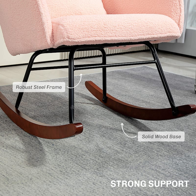 Modern Teddy Fleece Cushion Rocking Chair with High-Density Foam Headrest and Lumbar Support - 26.8" W x 36.6" D x 43.3" H