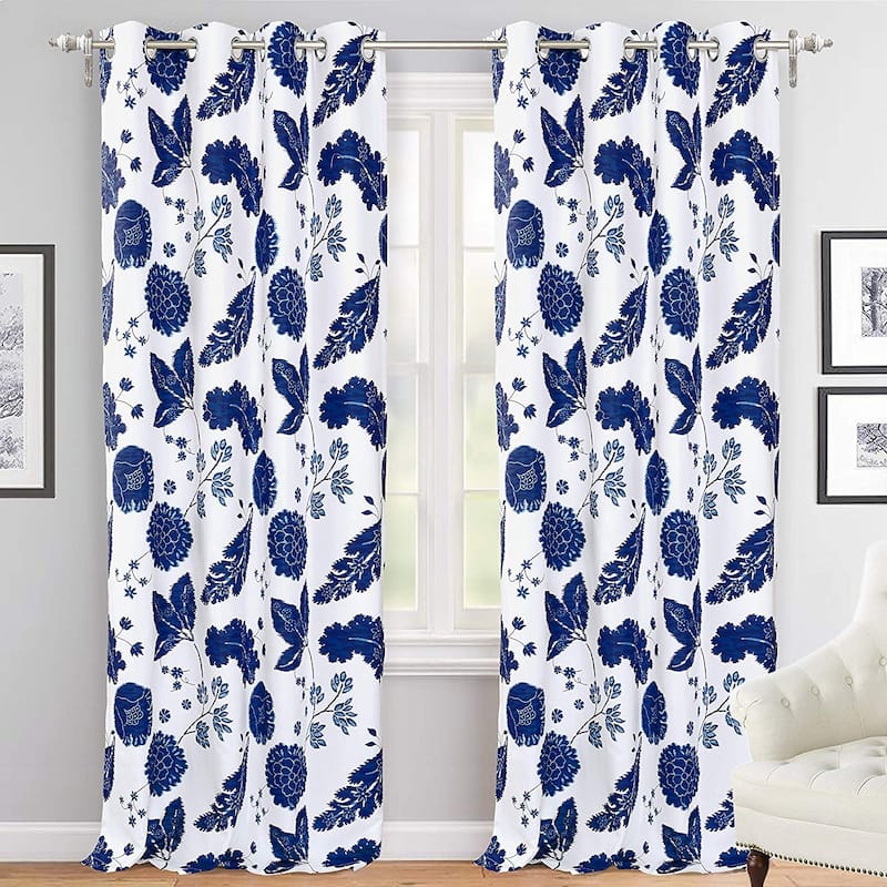 DriftAway Gianna Flower, Floral, Leaf, Botanic Blackout Lined Window Curtain Panel Pair