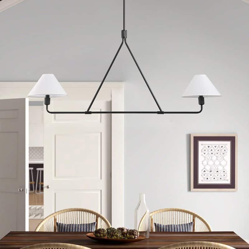 Farmhouse 2-Light Linear Kitchen Island Chandelier with White Fabric Lampshades