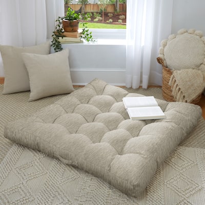 Sorra Home Indoor Textured Tufted Square Floor Pillow with Handle - 40 in x 40 in x 5 in