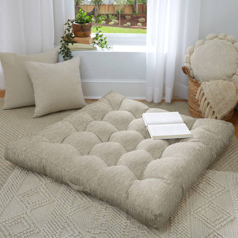 Sorra Home Indoor Textured Tufted Square Floor Pillow with Handle - 24 in x 24 in x 5 in