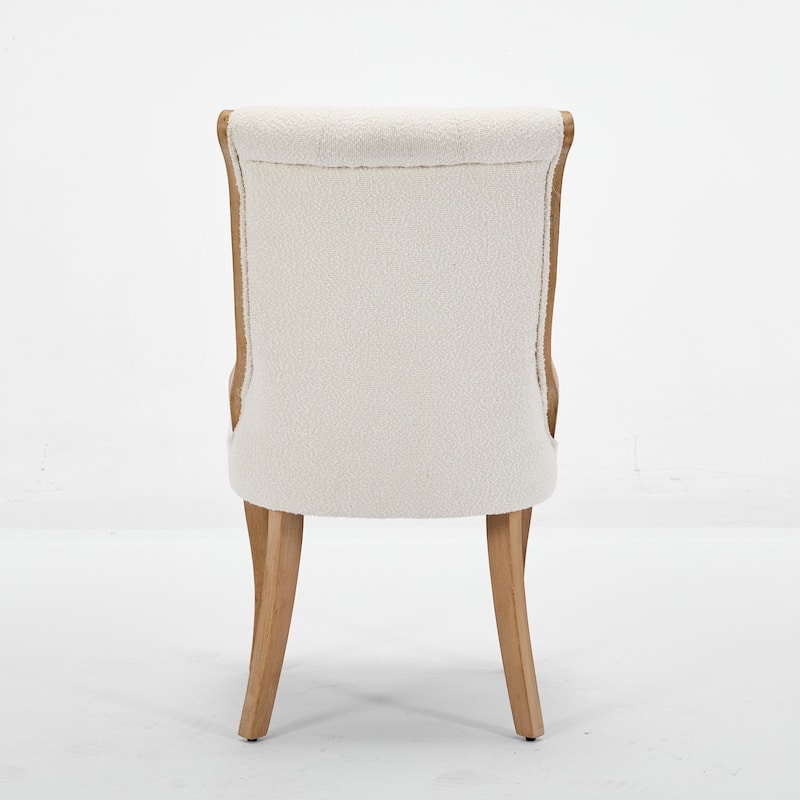 Mid-Century Style Snow Velvet Dining Chairs w/ Curved Wood Trim & Sculpted Legs Seating - Beige Set of 2