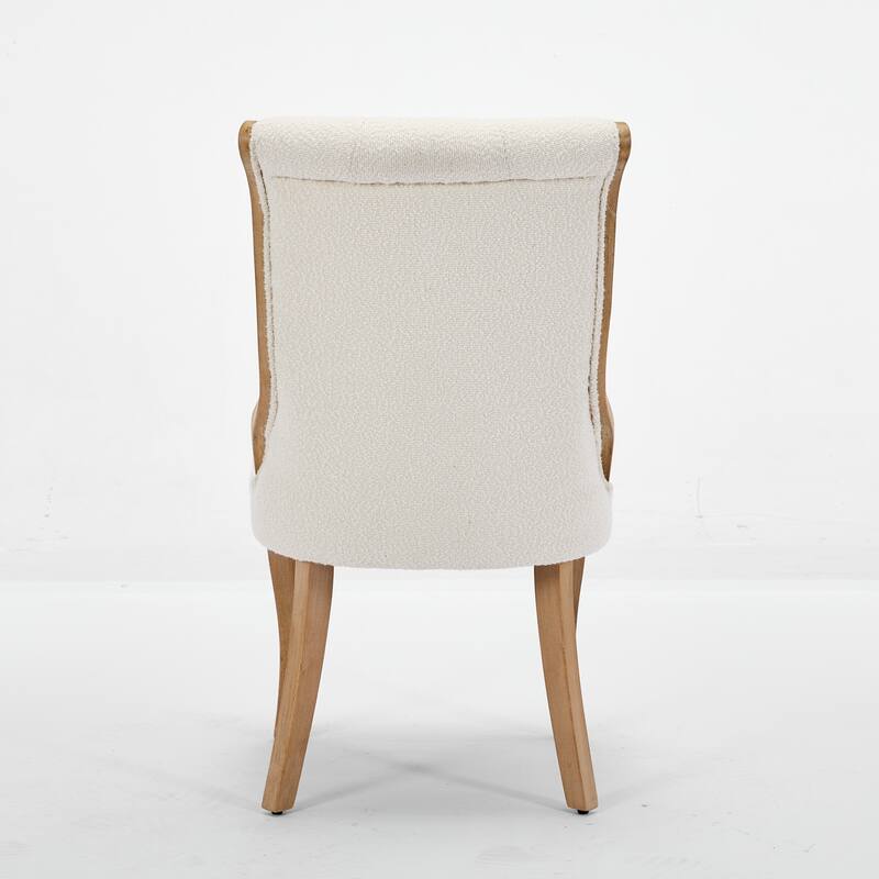 Snow Velvet Dining Chairs, Mid-Century Style with Curved Wood Trim & Sculpted Legs, Set of 2, Beige