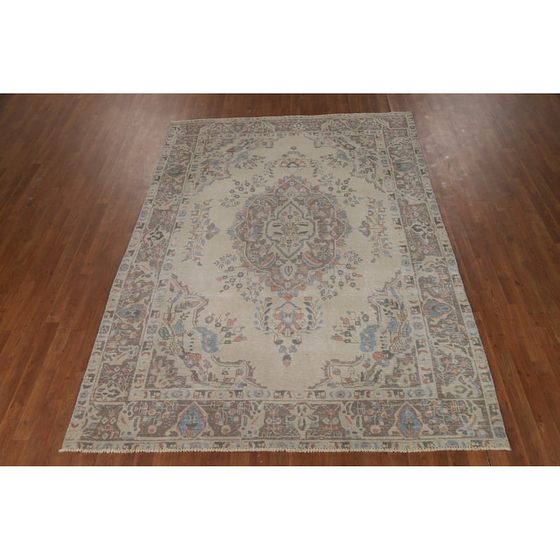 Traditional Tabriz Persian Area Rug Hand-Knotted Bedroom Wool Carpet - 6'5"x 8'11"
