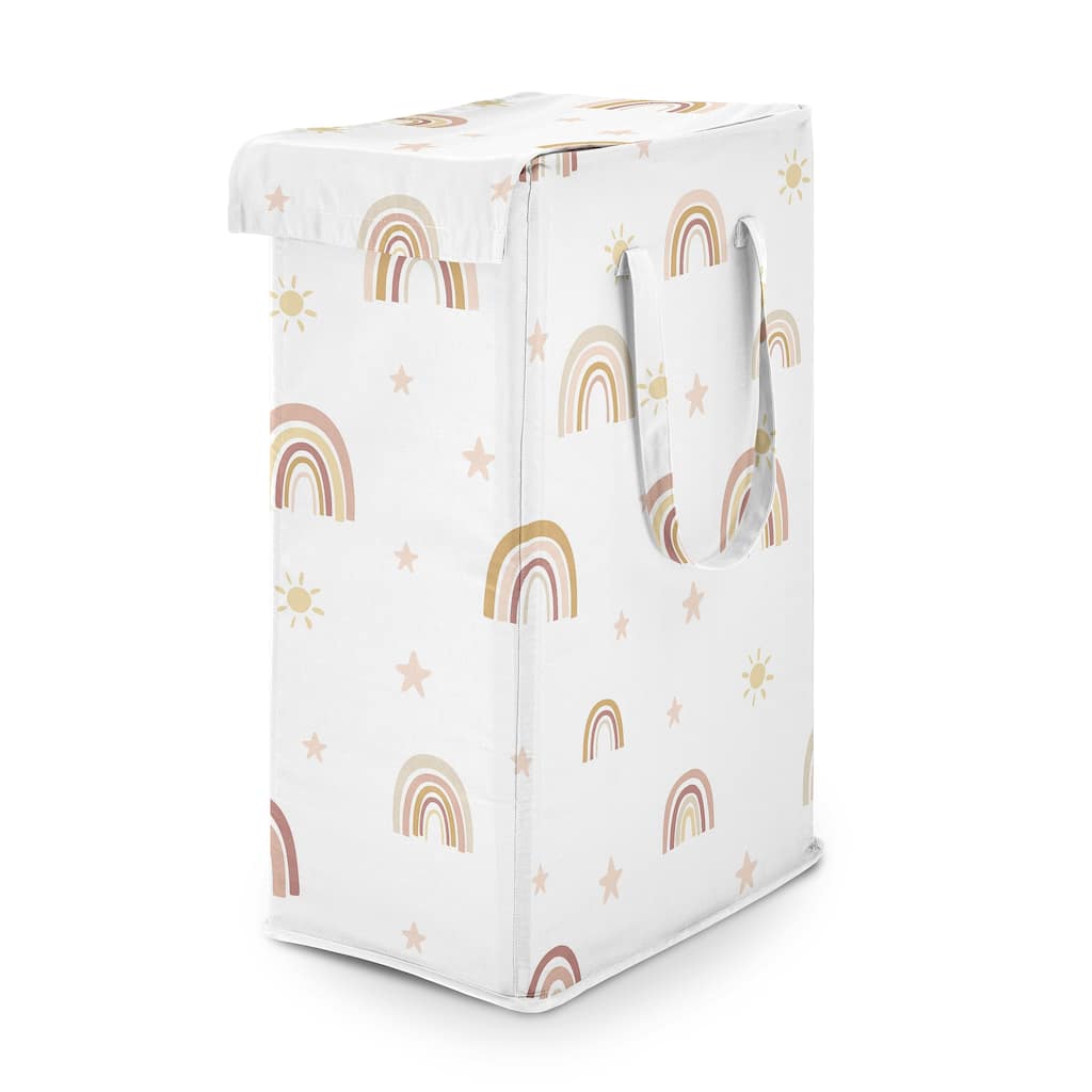 Sweet Jojo Designs Boho Rainbow Girl Foldable Laundry Hamper with Handles Blush Pink Yellow Bohemian Modern Neutral Vintage Star