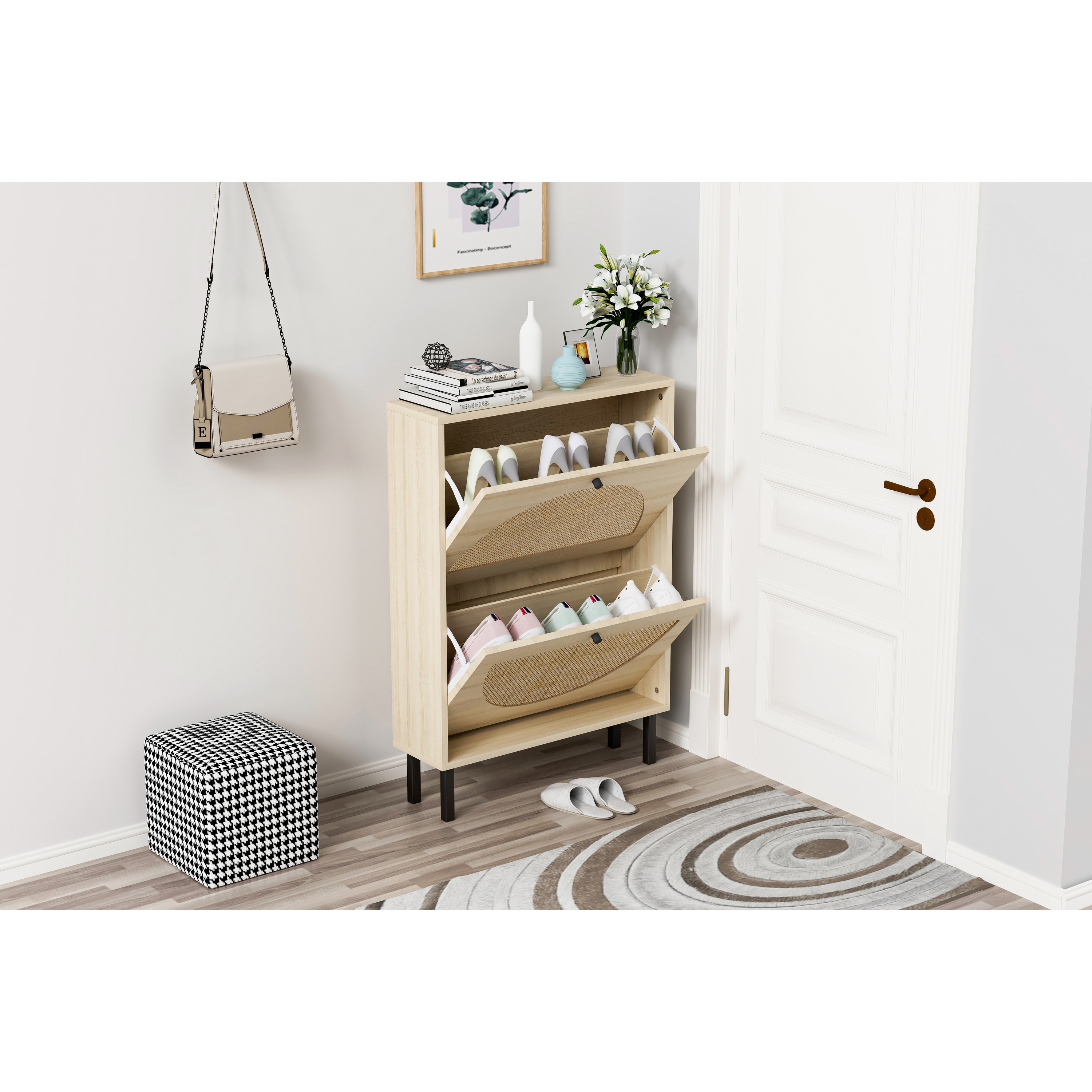 Rattan shoe cabinet with 2 flip drawers On Sale Bed Bath