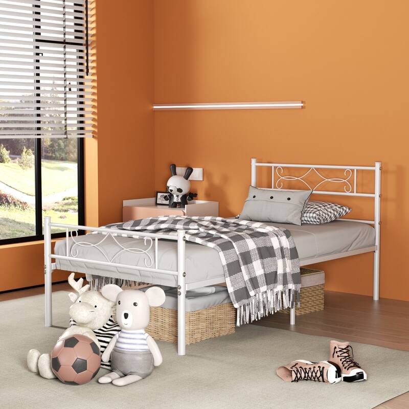 Javlergo Elegant Metal Platform Bed Frame with Headboard and Footboard Under Bed Storage Foundation No Box Spring Needed