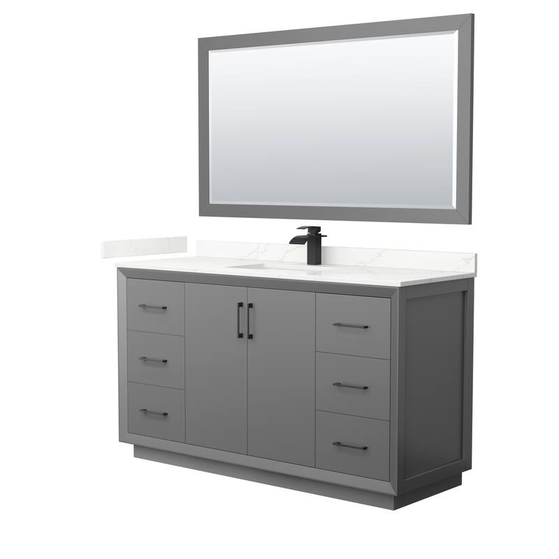 Strada 60-inch Single Vanity, Quartz Top, 58-inch Mirror - Dark Gray, Black Trim, Giotto Quartz Top