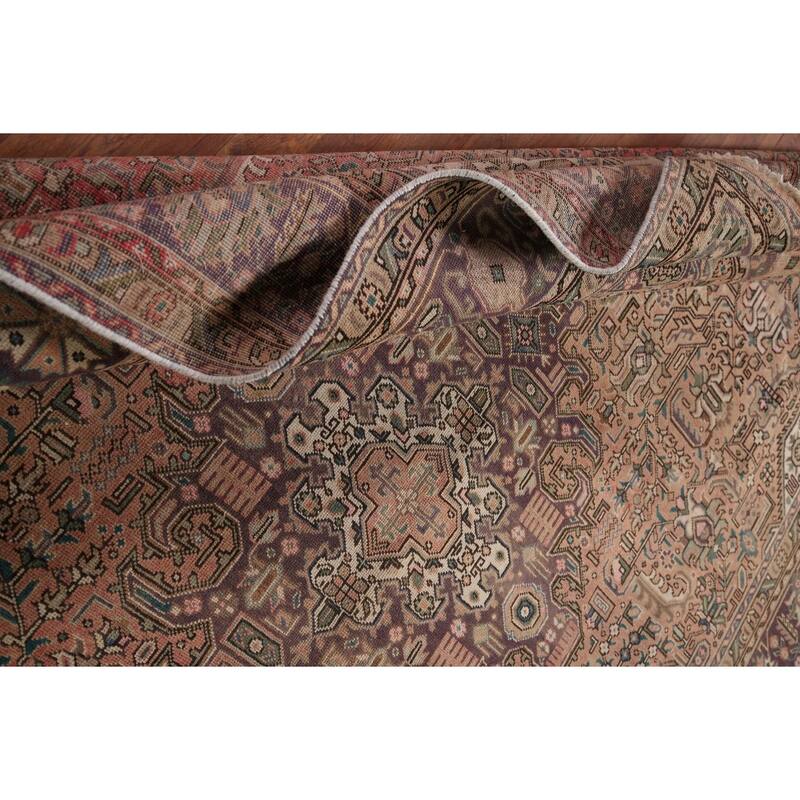 Pink Geometric Tabriz Vintage Persian Rug Hand-Knotted Wool Carpet - 8'0" x 11'2"