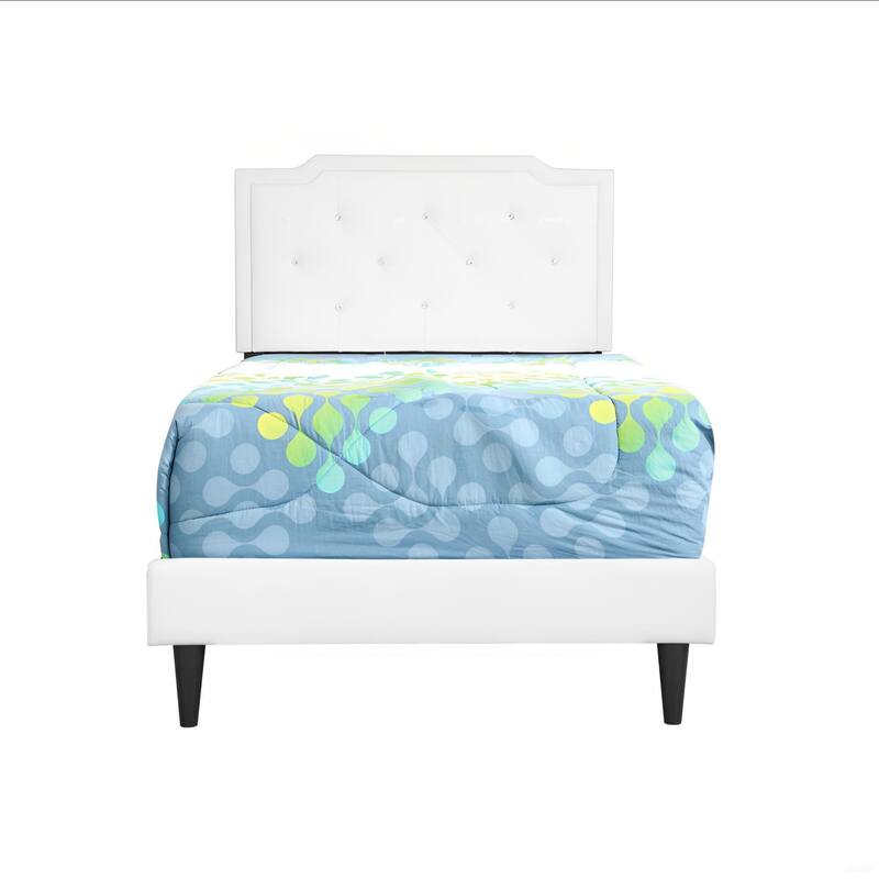 White Twin Bed with Tufted Headboard and Adjustable Height, All in One Box