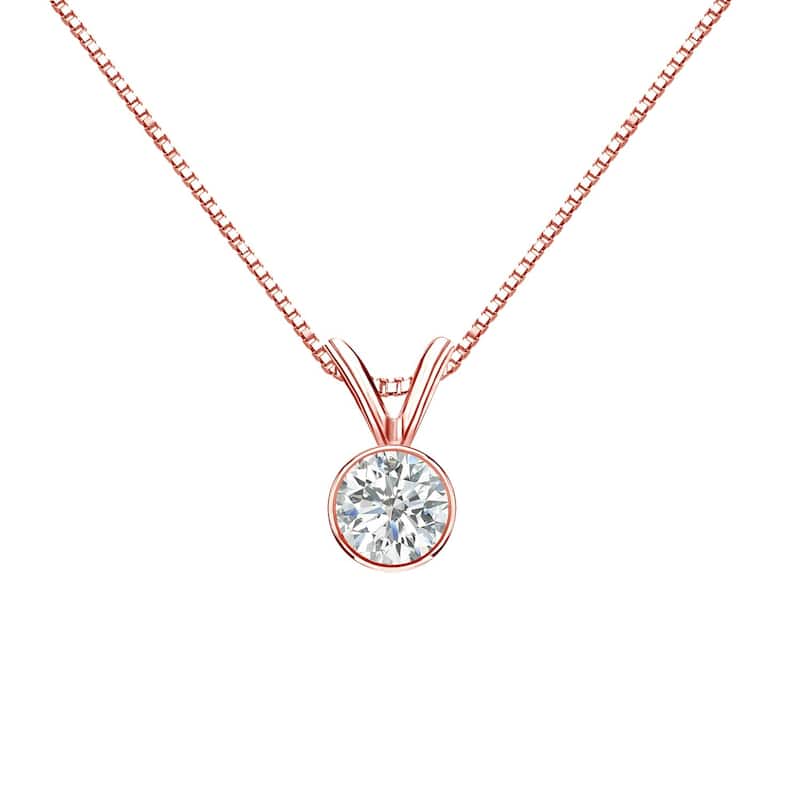 Auriya 1/2ctw Round Solitaire Diamond Necklace 14k Gold Bezel-set (I-J, SI2-SI3) - Rose