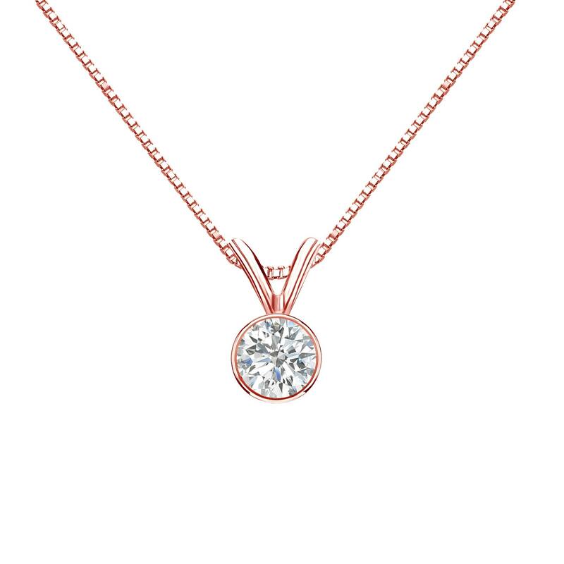 Auriya 1/3ctw Round Solitaire Diamond Necklace 14k Gold Bezel-set (H-I, SI1-SI2) - Rose