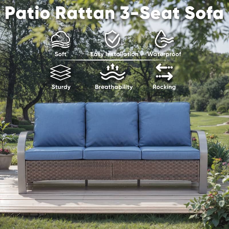 Outdoor 3 Seats Sofa with Ottoman, Club Chairs Furniture Set