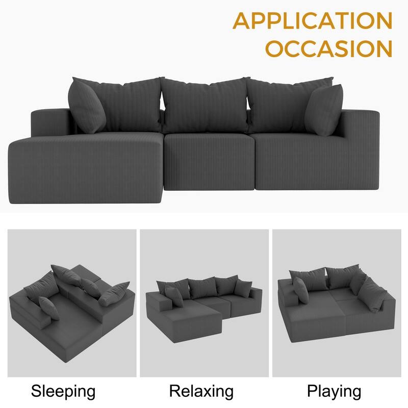 Velvet Sectional Sofa with 5 Pillows Modular L-Shape Sofa