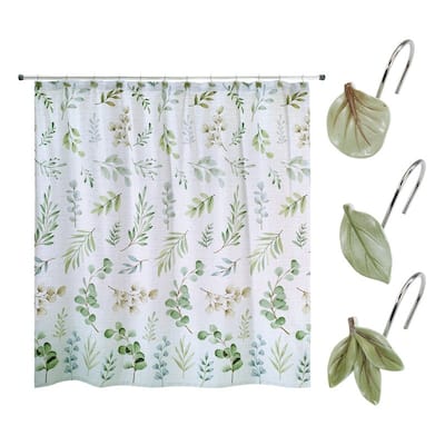 Avanti Ombre Leaves Shower Curtain & Shower Hook Set - Multicolor