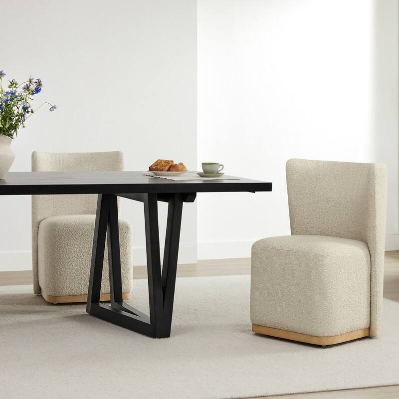 Spruce & Spring Kevin Modern Wingback Dining Chairs with Casters&Wood Base Set of 2 - Set of 2