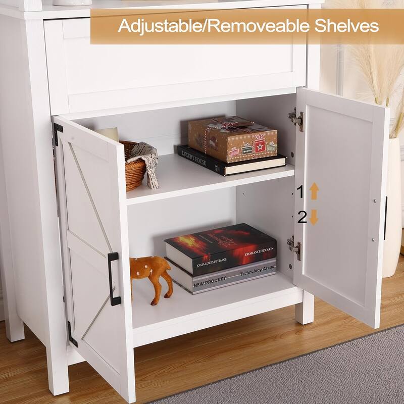 Bookshelf with Doors, 6-Tire Farmhouse Storage Cabinet Bookcase