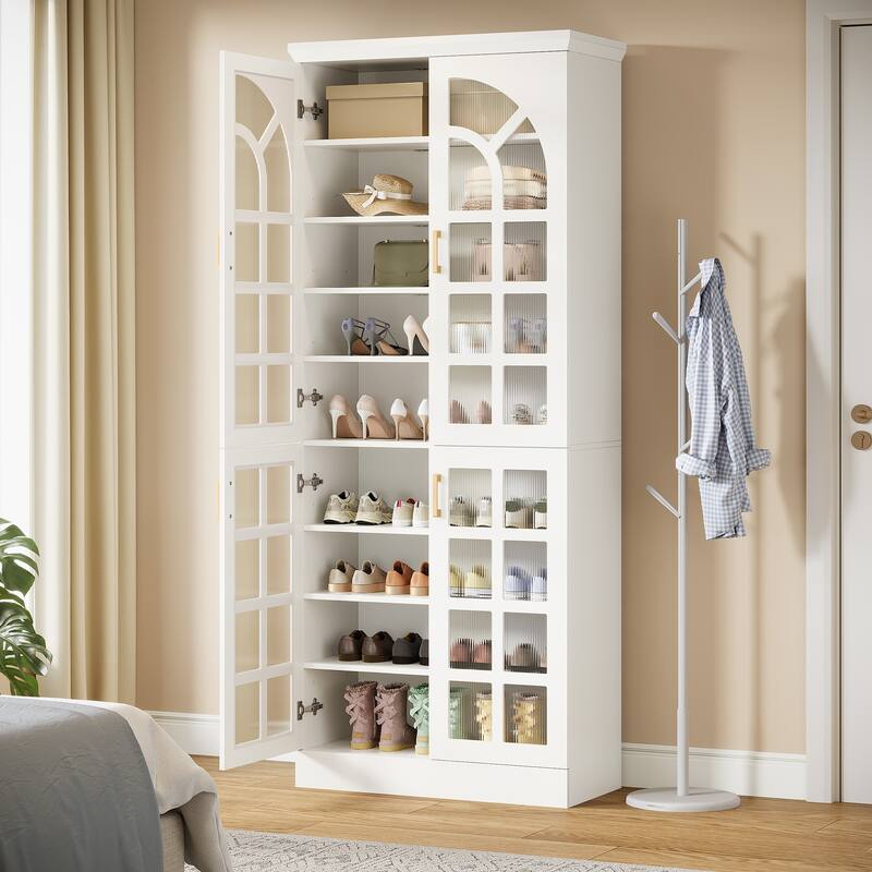 35 Pairs Tall Shoe Storage Cabinet with Doors, 9 Tiers Shoe Rack Organizer with LED Light and Adjustable Shelves for Entryway