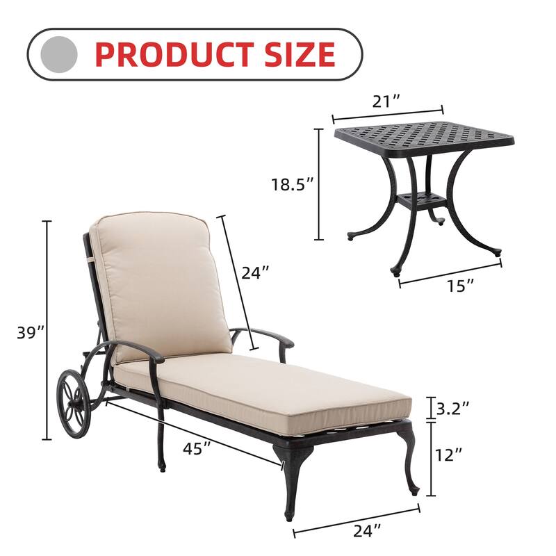 HOMEFUN Aluminum pool edge recliner with wheels that can tilt set of 3